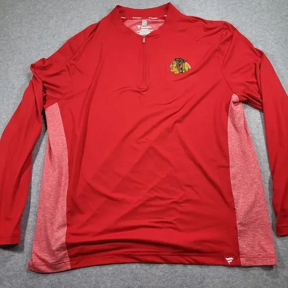 Chicago Blackhawks Mens XL Fanatics 1/4 Zip Red Long Sleeve Blade Collar - Picture 4 of 8